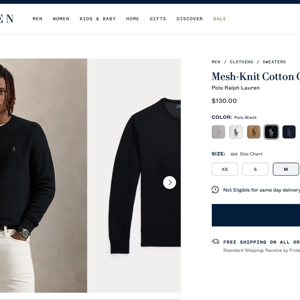 Mesh-Knit Cotton Crewneck Sweater Save your Wishlist Polo Ralph Lauren SIZE L
